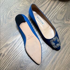 Manolo Blahnik Royal Blue Embellished Flats